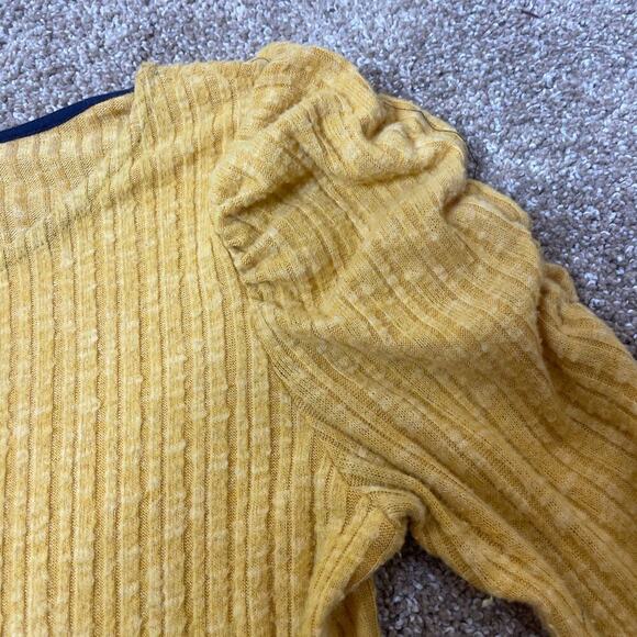 WF Top blouse Mustard yellow puff poof sleeve lightweight sweater ribbed Girls L - Picture 4 of 9